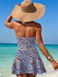 Cutout Printed Halter Neck One-Piece Swimwear