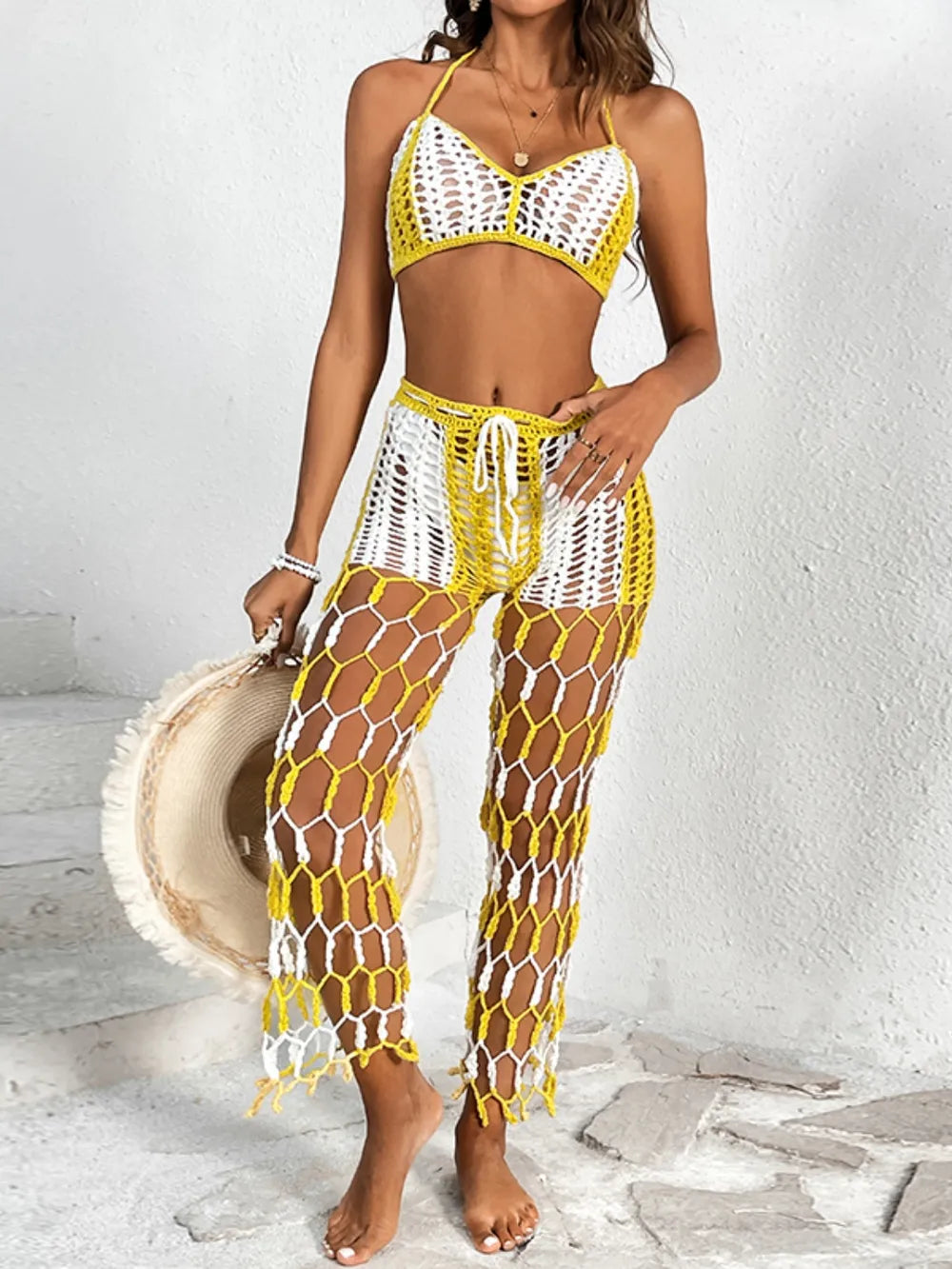 Cutout Halter Top & Pants Two-Piece Swim Set