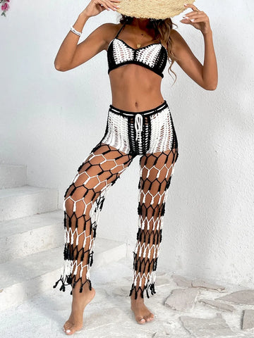 Cutout Halter Top & Pants Two-Piece Swim Set Black / S