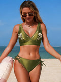 Palm Tree Cutout Lace-Up Swim Set Mustard / S