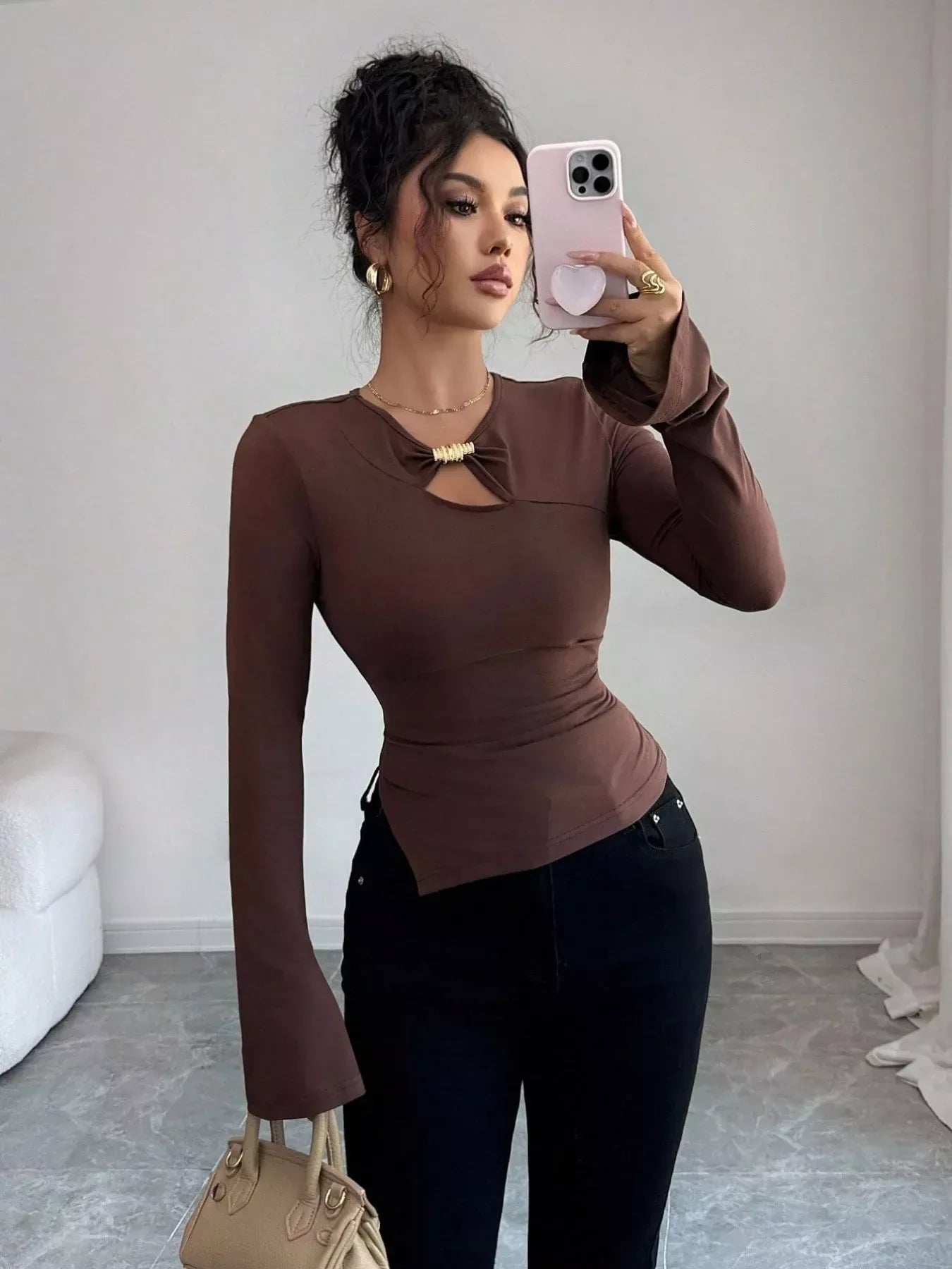 Cutout Long Sleeve Top