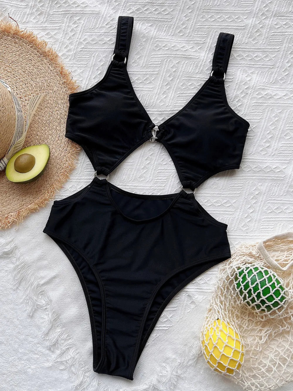Cutout Plunge One-Piece Swimwear Black / S