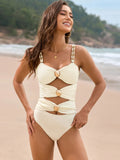 Cutout Ruched Sweetheart Neck One-Piece Swimwear Cream / S