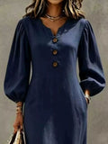 Decorative Button Balloon Sleeve Maxi Dress