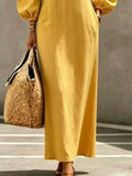 Decorative Button Balloon Sleeve Maxi Dress