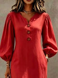 Decorative Button Balloon Sleeve Maxi Dress