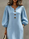 Decorative Button Balloon Sleeve Maxi Dress