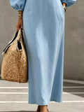 Decorative Button Balloon Sleeve Maxi Dress