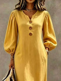 Decorative Button Balloon Sleeve Maxi Dress