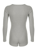 Deep V-Neck Long Sleeve Romper