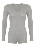 Deep V-Neck Long Sleeve Romper