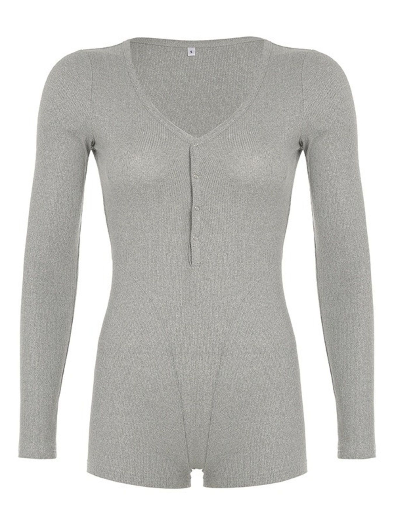 Deep V-Neck Long Sleeve Romper
