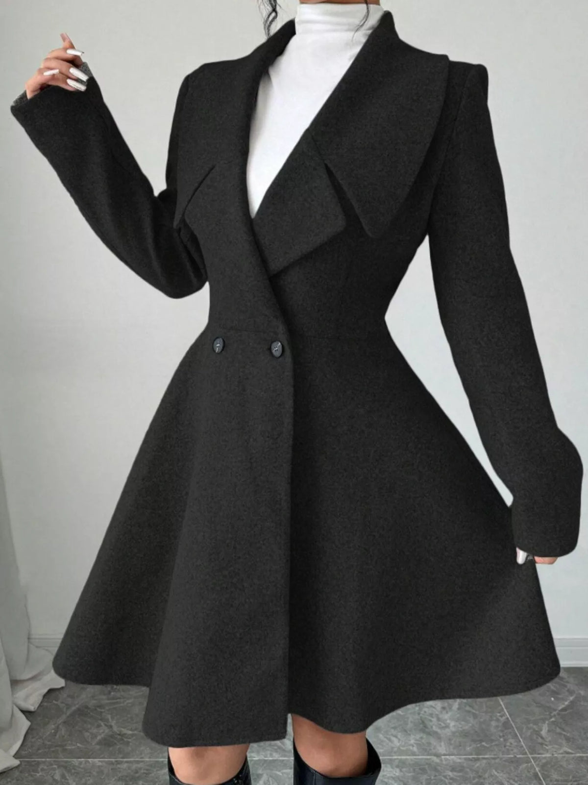 Double-Breasted Long Sleeve Outerwear Black / S