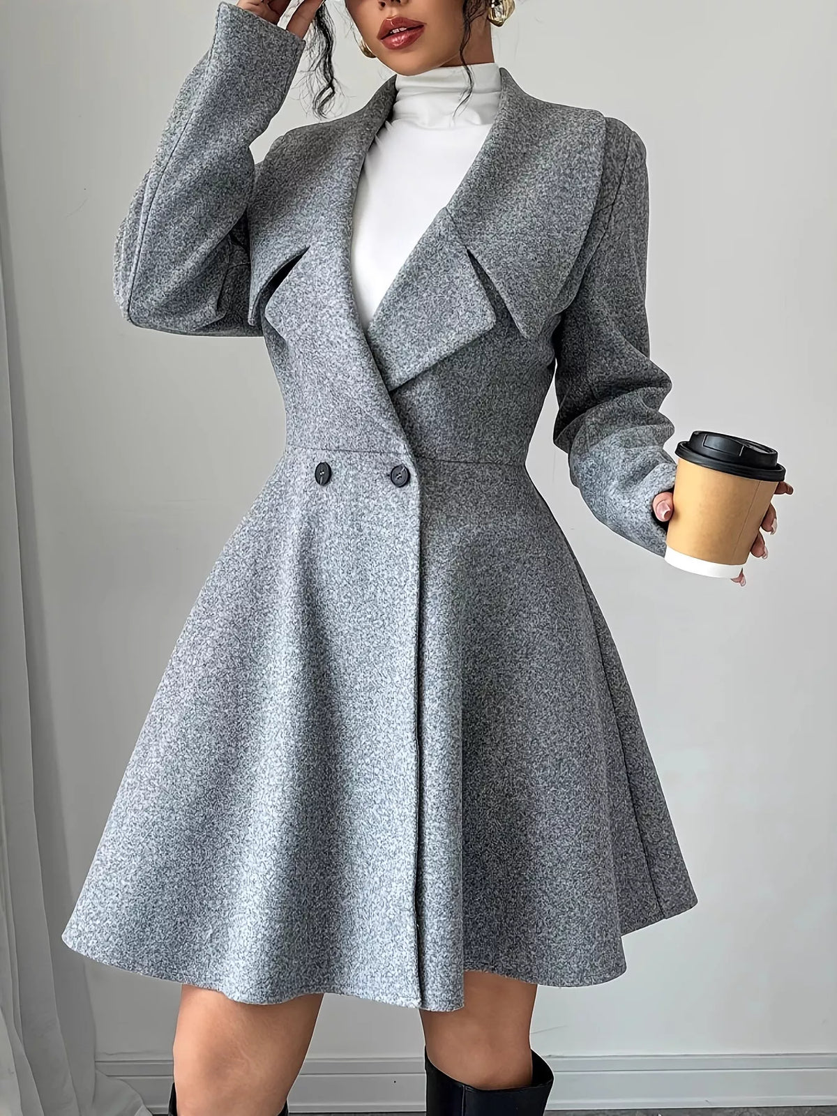 Double-Breasted Long Sleeve Outerwear Gray / S