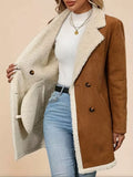 Double-Breasted Suede-Look Longline Coat