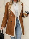 Double-Breasted Suede-Look Longline Coat