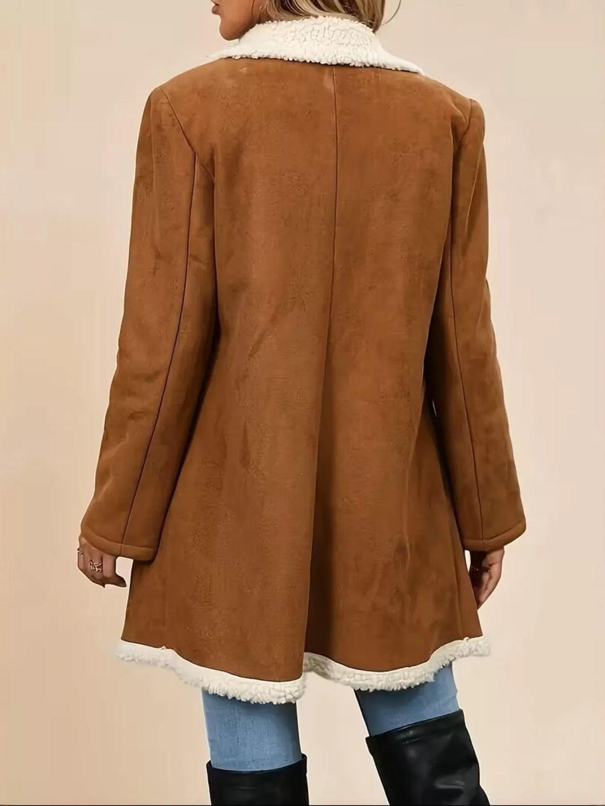 Double-Breasted Suede-Look Longline Coat