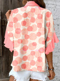 Double Polka Dot Printed Ruffle Trim Short Sleeve Babydoll Shirt