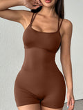 Double Spaghetti Strap Active Romper Brown / S