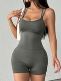 Double Spaghetti Strap Active Romper Grey / S