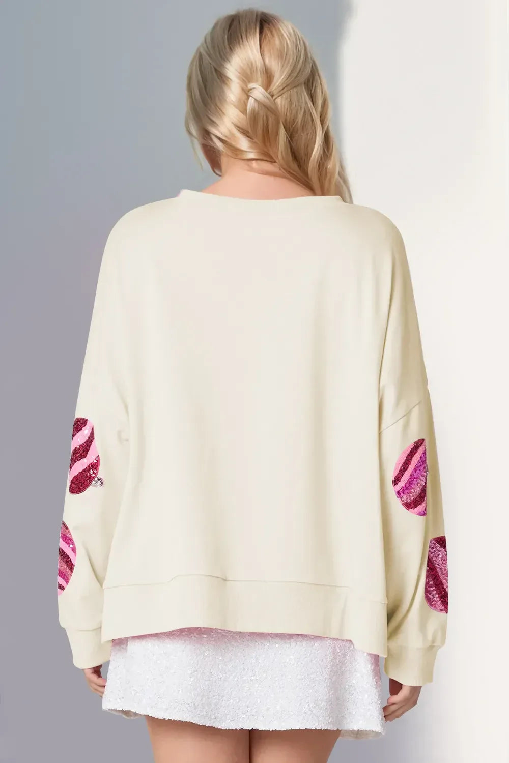 Double Take Sequin Sweatshirt Cream / S
