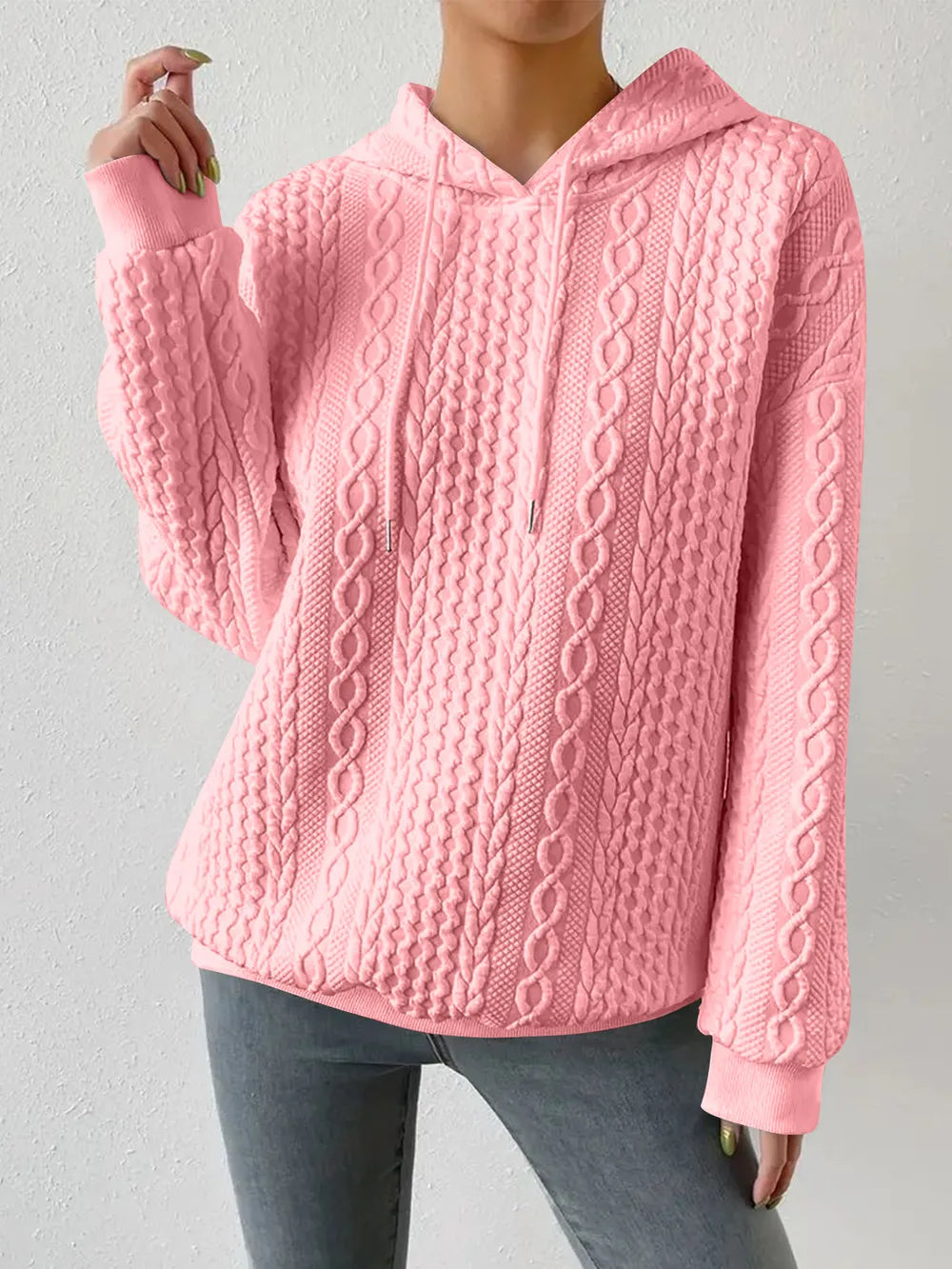 Drawstring Drop Shoulder Long Sleeve Hoodie Burnt Coral / S