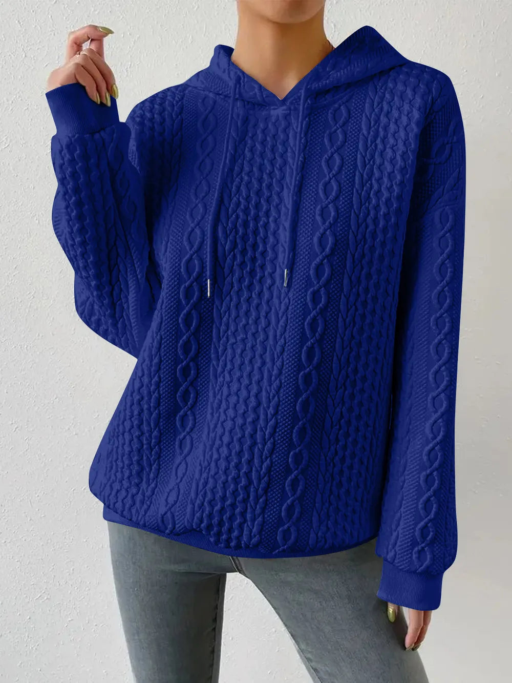 Drawstring Drop Shoulder Long Sleeve Hoodie Royal Blue / S