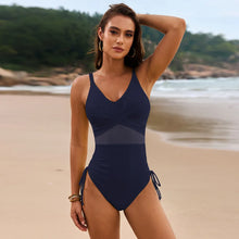 Ruched V Neck One Piece Swimsuit with Drawstring