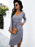 Drawstring Waist Casual Dress for Women Dark Gray / S