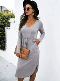 Drawstring Waist Casual Dress for Women Gray / S