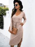 Drawstring Waist Casual Dress for Women Tan / S