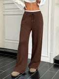 Drawstring Wide Leg Pants Coffee Brown / S