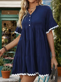 Perfee Contrast-Trim Notched Short-Sleeve Mini Dress - product view 5