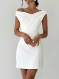Elegant Off-Shoulder Draped Mini Dress White / S