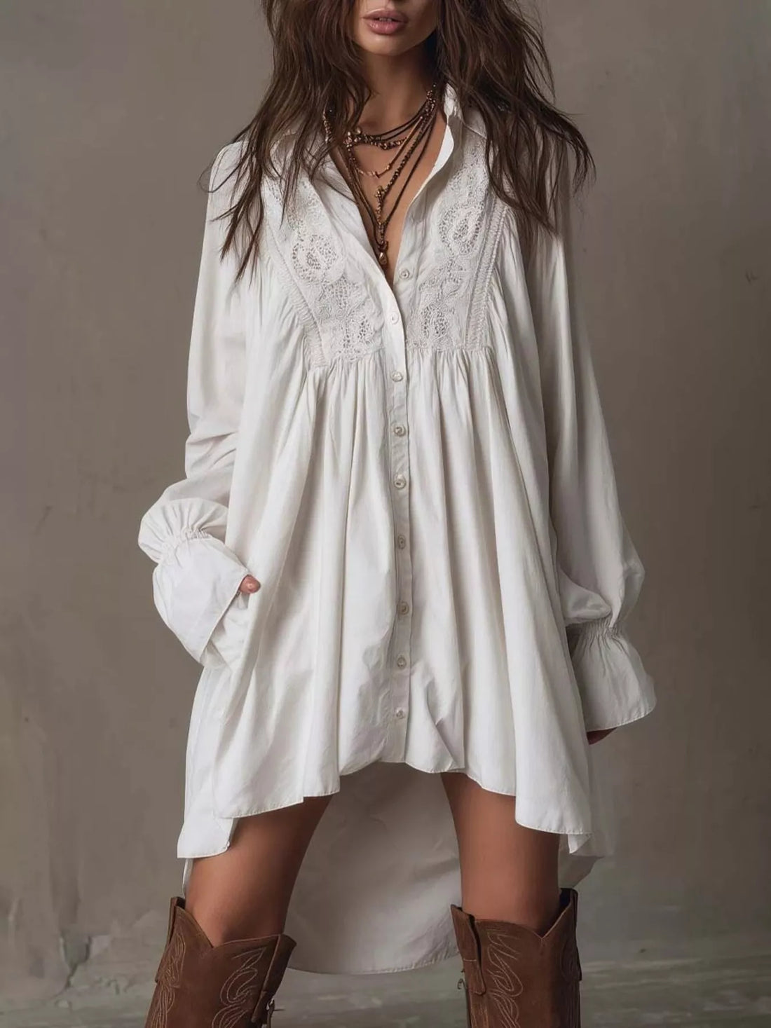 Embroidered High-Low Shirt Dress - product view 1