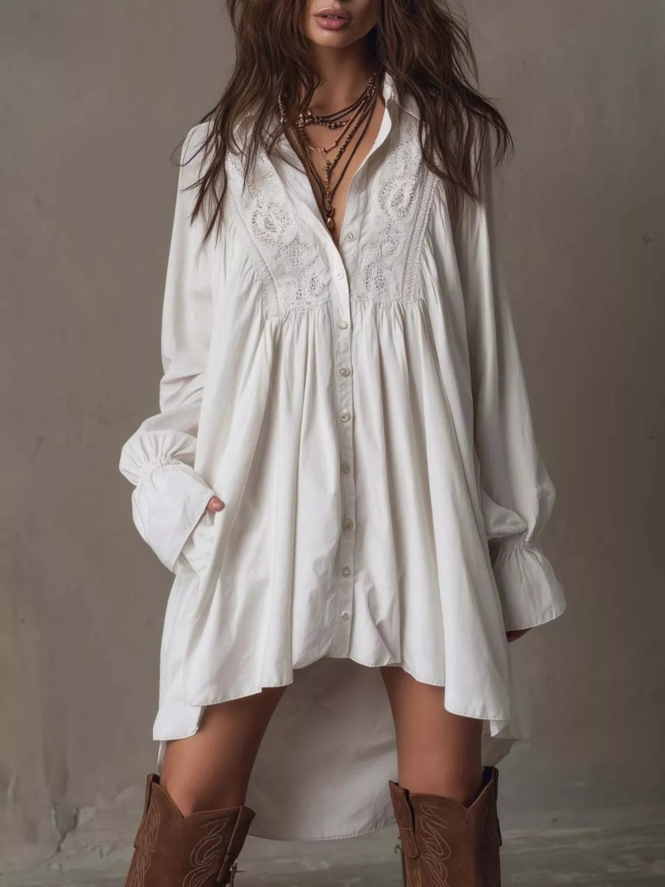 Embroidered High-Low Shirt Dress - product view 1