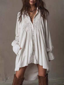 Embroidered High-Low Shirt Dress
