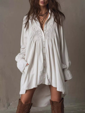 Embroidered High-Low Shirt Dress - product view 1
