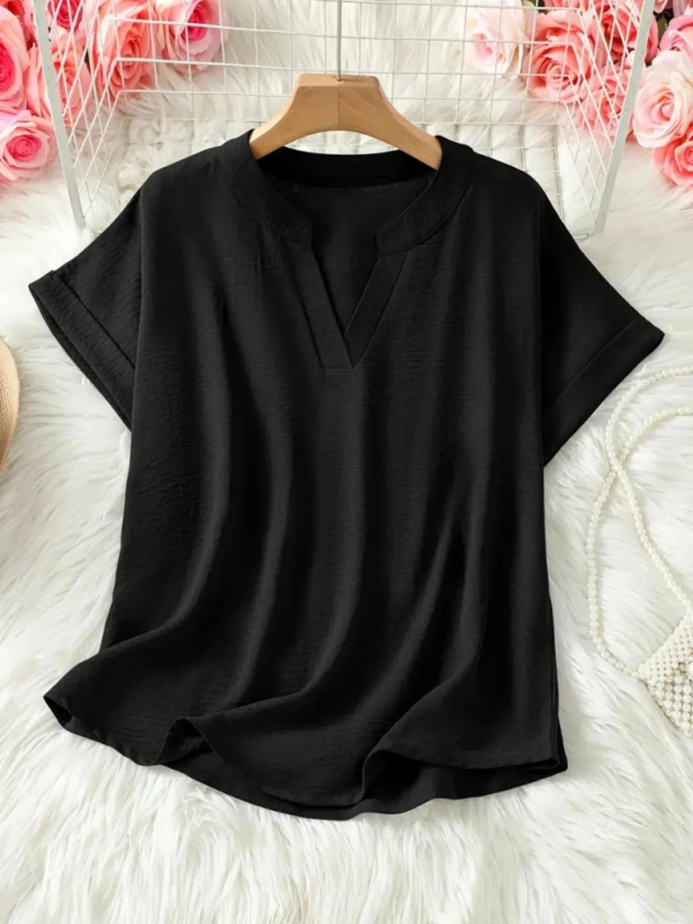 Casual Notched Short Sleeve Blouse everyday essentials