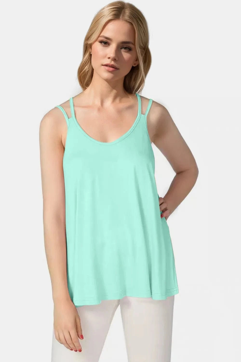 Mint Blue Basic Bae Bamboo Scoop Neck Double Spaghetti Straps Cami everyday essentials