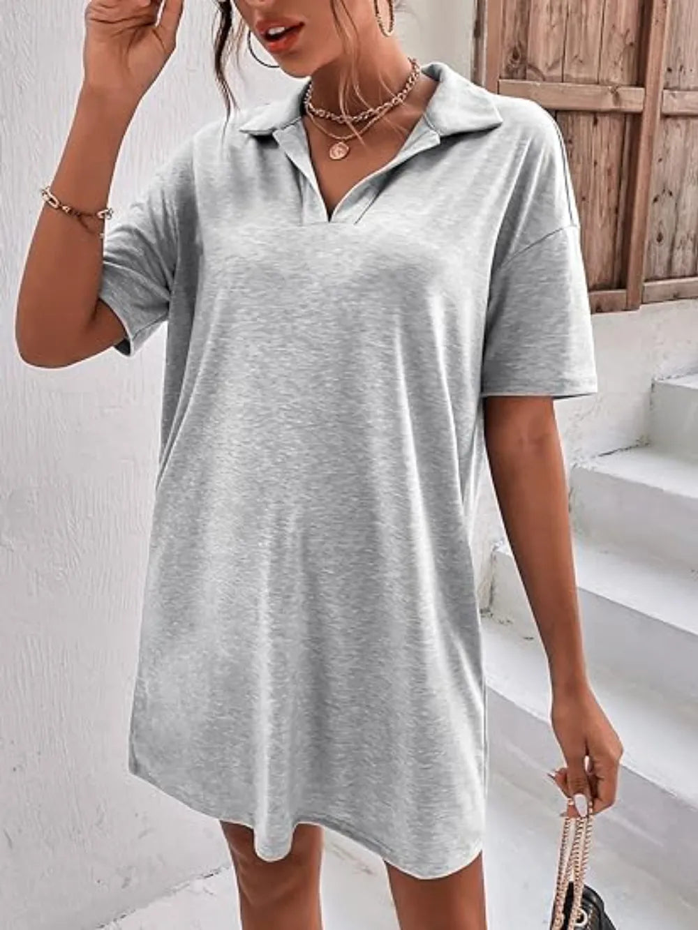 Johnny-Collar Short-Sleeve Polo Dress - product view 9