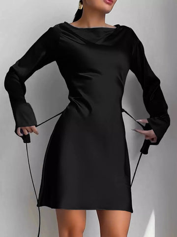 Flare-Sleeve Elegant Mini Dress Black / S