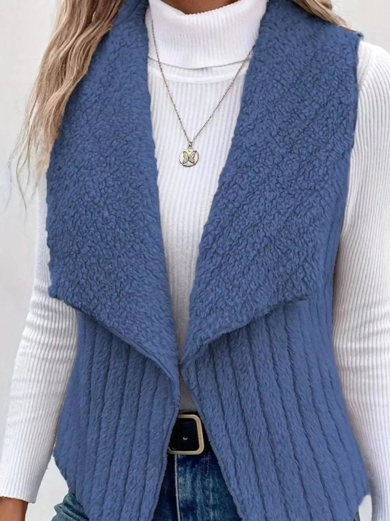 Fleece Open Front Vest Blue / S