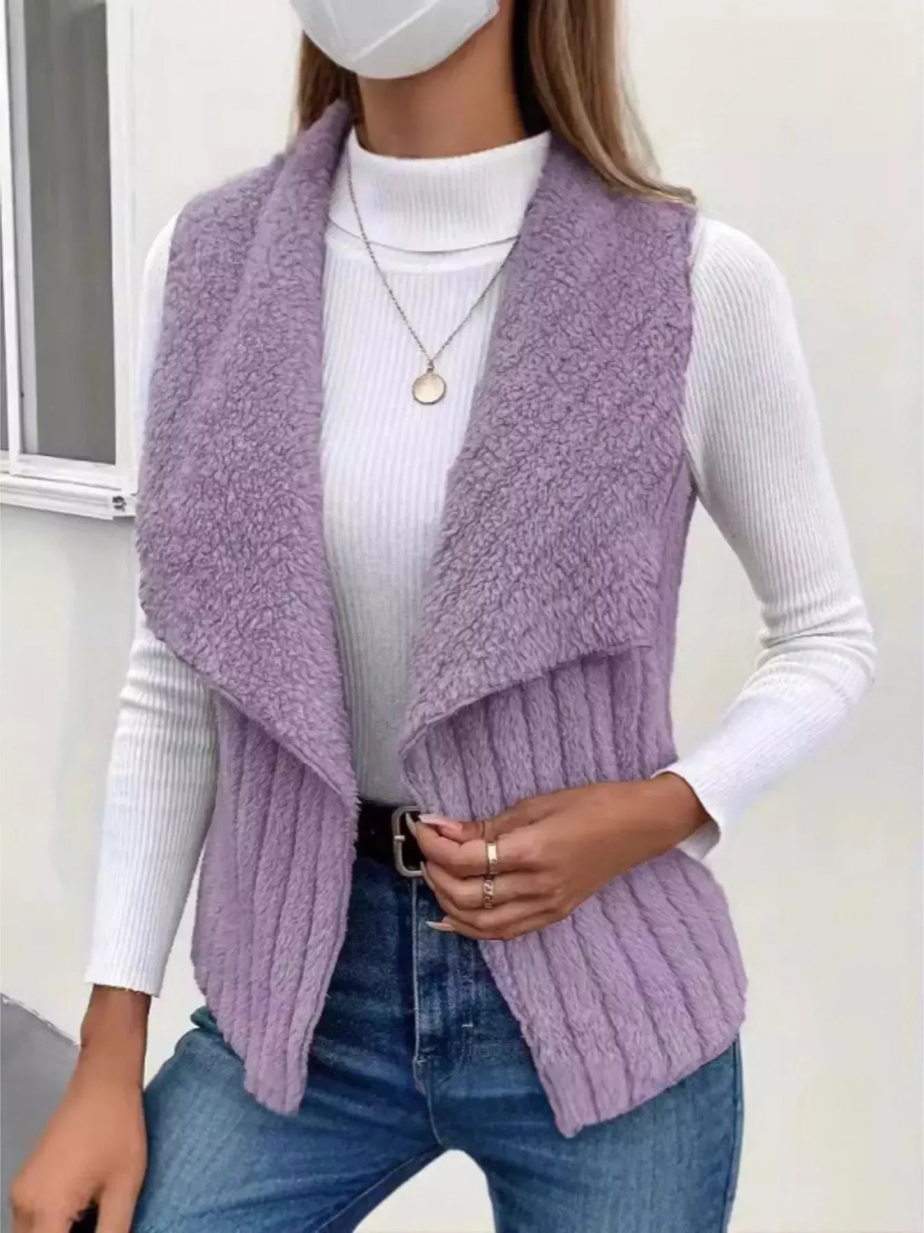 Fleece Open Front Vest Purple / S