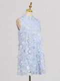 Floral Applique High Neck Sleeveless Mini Dress