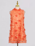 Floral Applique High Neck Sleeveless Mini Dress