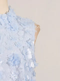 Floral Applique High Neck Sleeveless Mini Dress