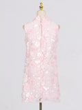 Floral Applique High Neck Sleeveless Mini Dress