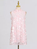 Floral Applique High Neck Sleeveless Mini Dress Pink / S