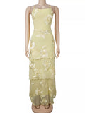 Floral Appliqué Lace-Up Tiered Maxi Dress